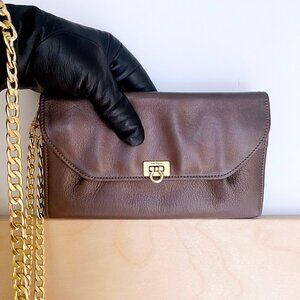 Salvatore Ferragamo Metallic Brown Gancini Clasp Continental Wristlet Wallet